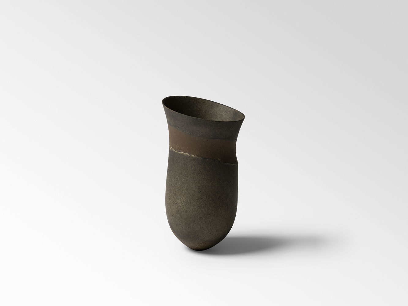 Olive, haloed umber band, dark bleed, tilted, 2024